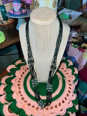 Multi-Strand Black and Teal sea Beaded Necklace made in japan